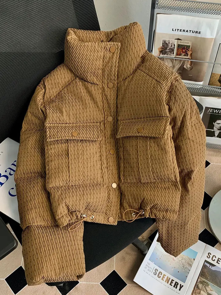Winter Cotton Padded Parka Coat Casual Womens Loose Pocket Thick Jacket Zipper Long Sleeve Khaki Puffy Outerwear 240830