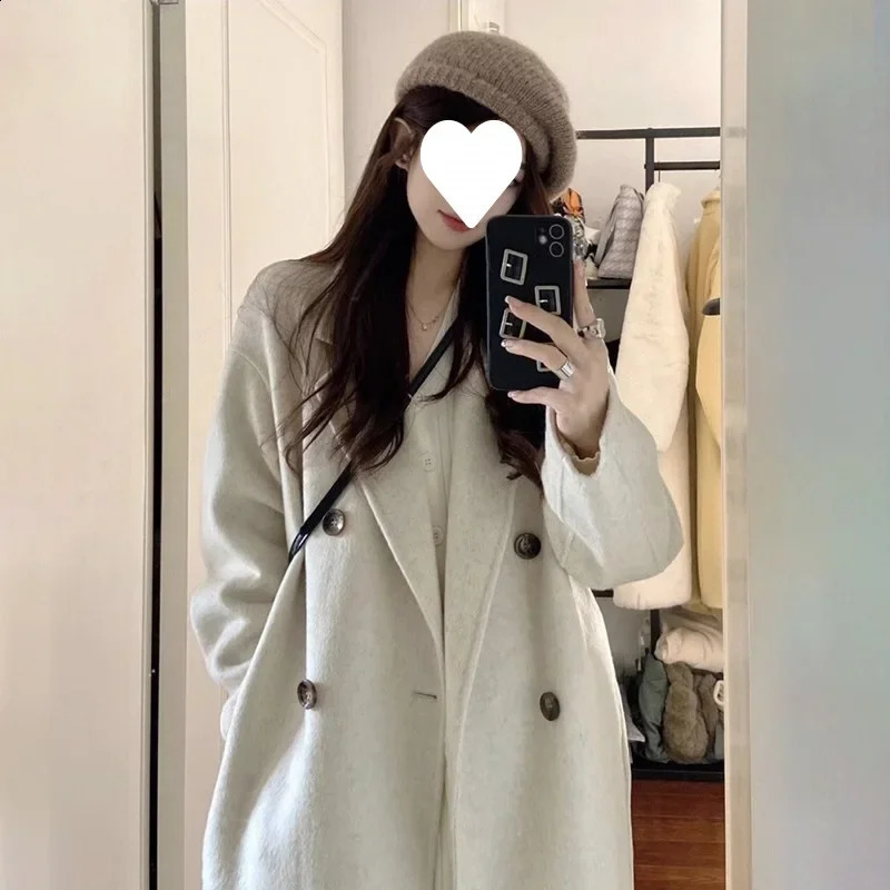 Korean-style Medium-length Woolen Jacket For Women Autumn/winter High-end Feeling Petite Wool Overcoat 240830