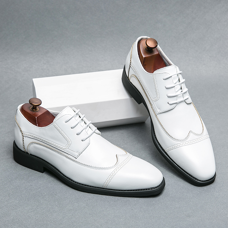Brand Mens Brogue Business White Black Leather Fashion Wedding Oxfords Pointed Toe Formal Office Dre ed30