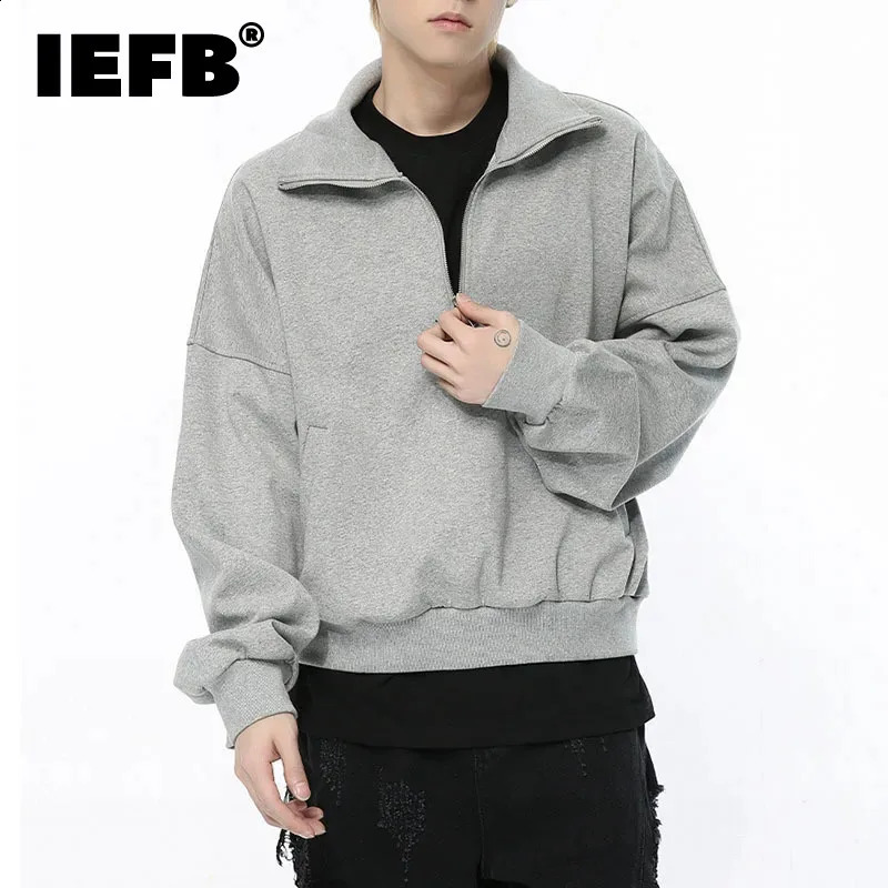 Sweat-shirt iefb style coréen demi-fermeture à glissière simple pull décontracté simple collier de remin-down sweat à capuche masculin tombé 9c52