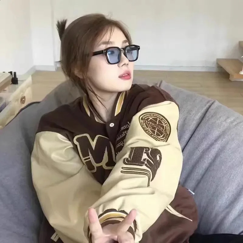 American Style Vintage Preppy Jacket For Women Green Trendy Couple Baseball Uniform Loose Fit Streetwear 240830