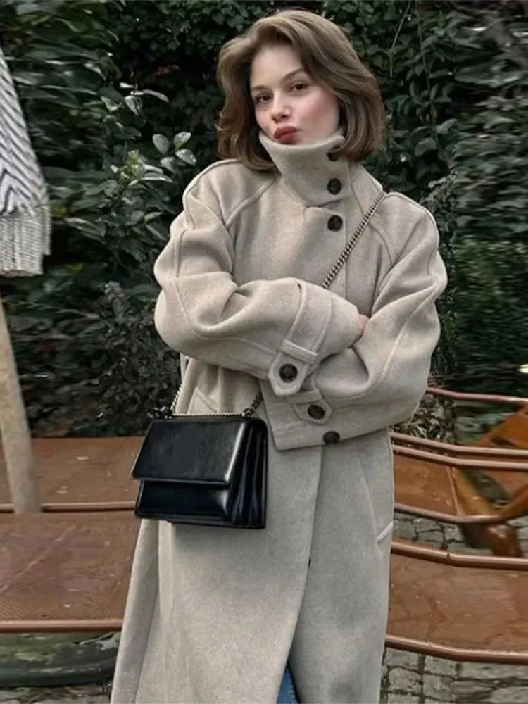 Women Autumn Winter Solid Single Breasted Overcoat Elegant Lapel Long Sleeves Pocket Coats Fashion Lady Warm Outerwear 240830