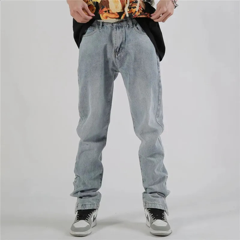 Spring Summer Jeans Mens Clothing Solid Color High Street Pencil Pants Button-pocket Slit Fashion Slim Trousers A055 240830