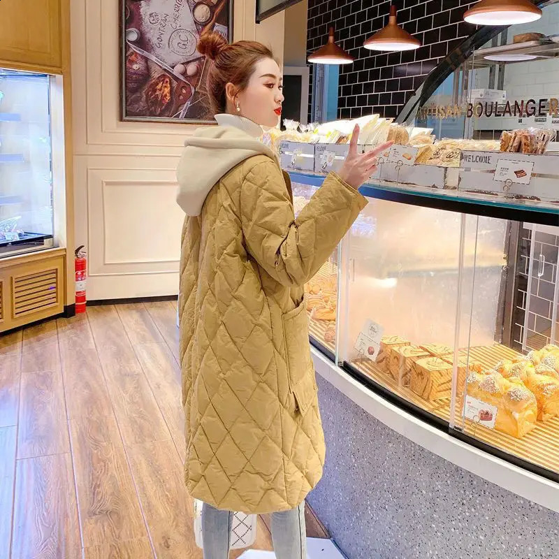 Winter Hooded Jacket Long Sleeve Quilted Super Parka Mid-length Cotton Jacket Korean Fashion Coats Warm Snowsuit 240830
