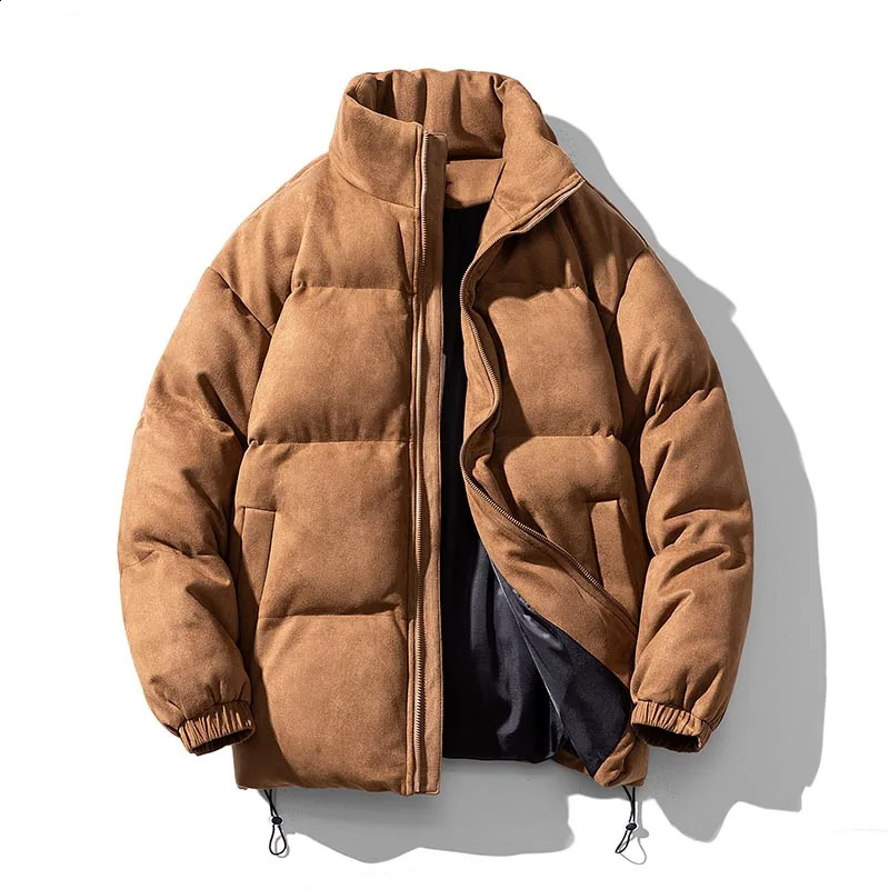 Winter Retro Parkas Coat Men Various Color Bubble Jacket Oversize Warm Solid Coat Streetwear Faux Suede Puffer Jacket 240830