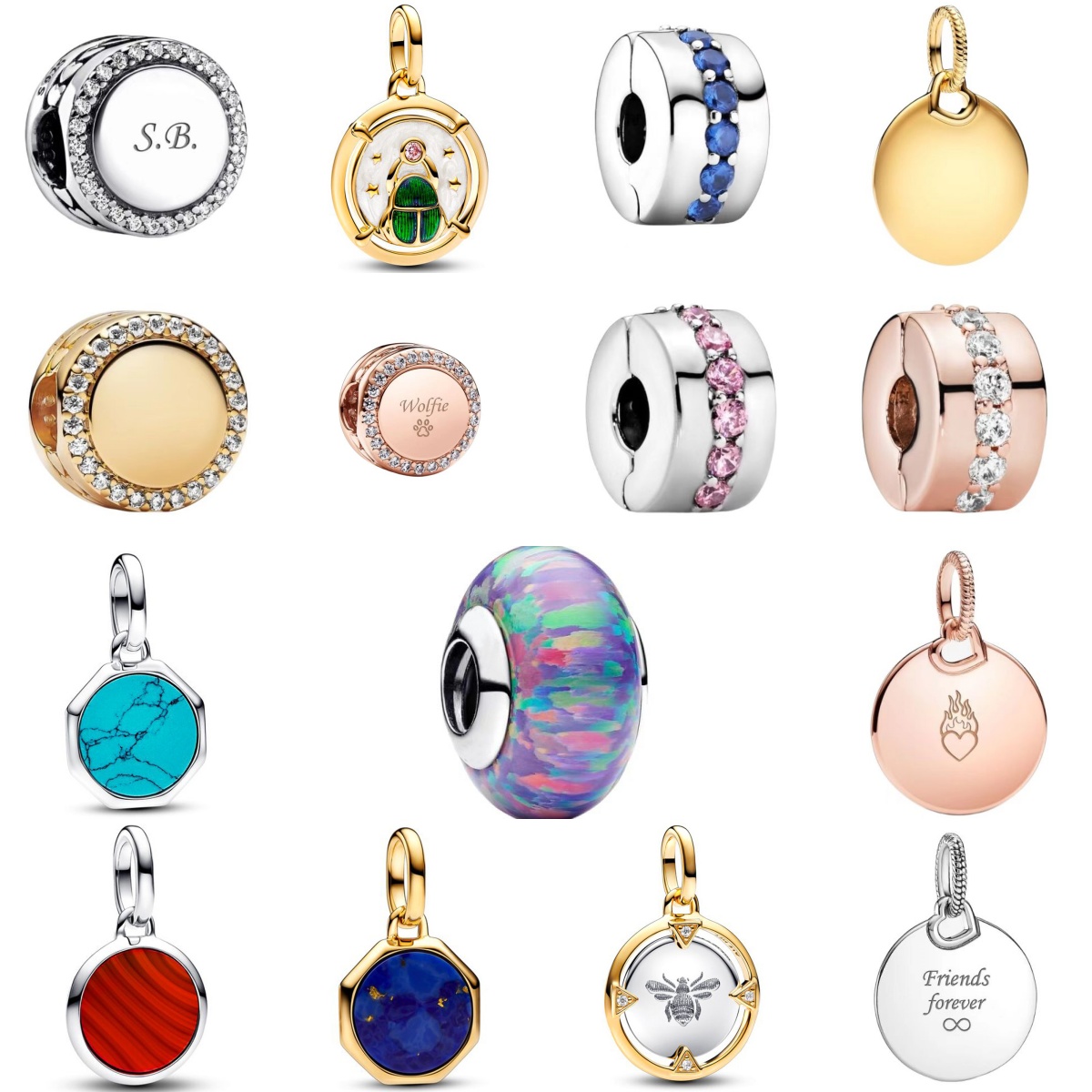 NOUVEAU 925 Silver Circular Médaille Charmes Pendant Love Love Rose Gold Diamond Perles Color Opal Fit Bracelet Collier Fashion Luxury Designer B