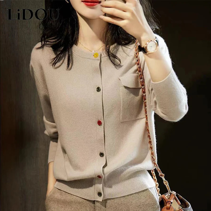 Autumn Winter Elegant Fashion Sweet Chic Solid Sweater Women Slim Button Casual Knitted Cardigan All-match Top Female Clothing 240830
