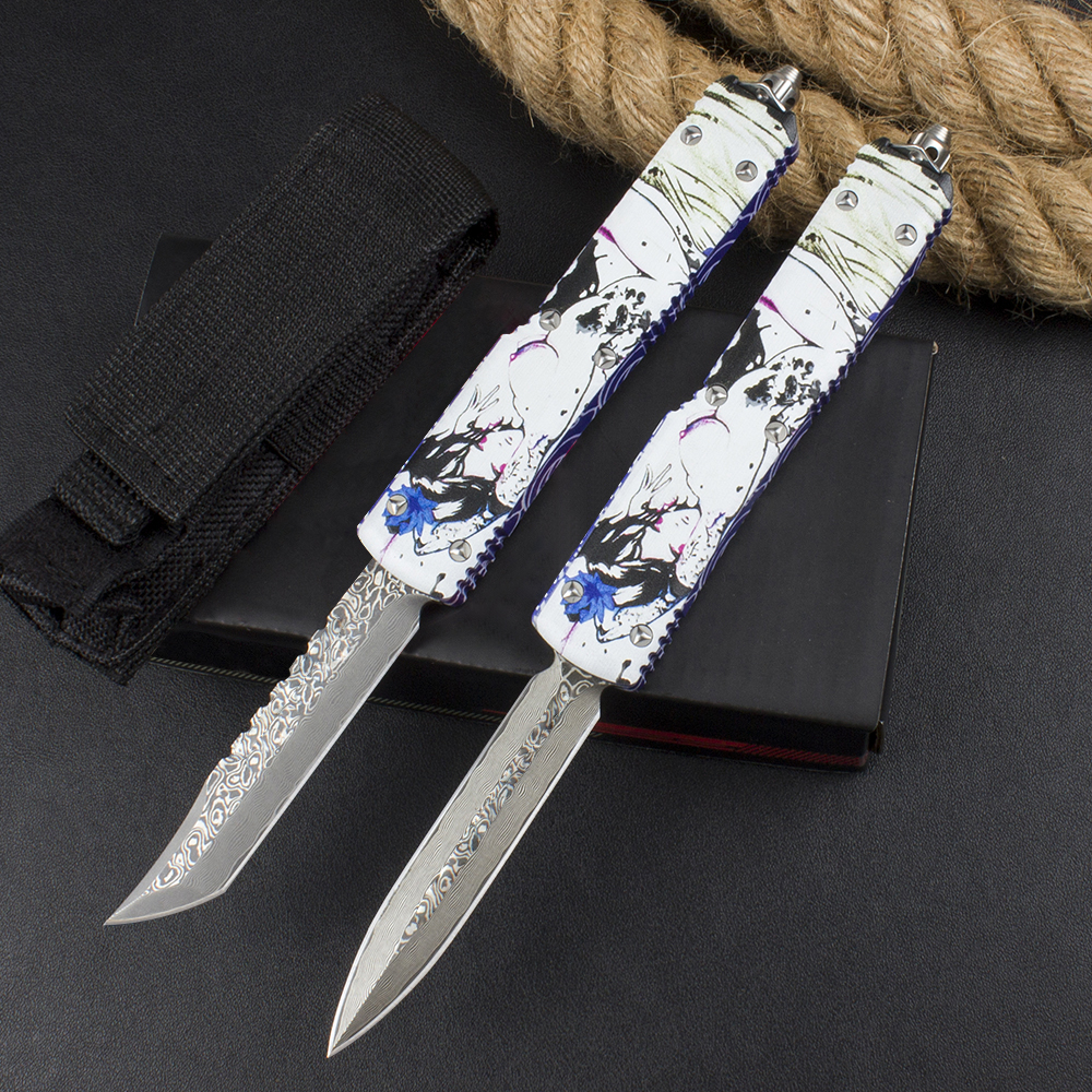 Top Quality A2352 High End Push Button Quick Opening Tactical Knife VG10 Damascus Steel Blade CNC Aviation Aluminum Handle Outdoor EDC Pocket Knives