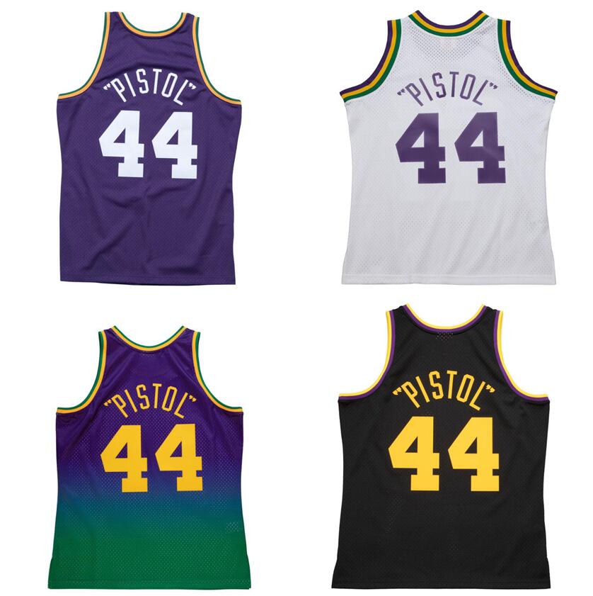 Maillot de basket-ball cousu # 44 Pete Maravich 1974-75 maille Hardwoods maillot rétro classique hommes femmes jeunes