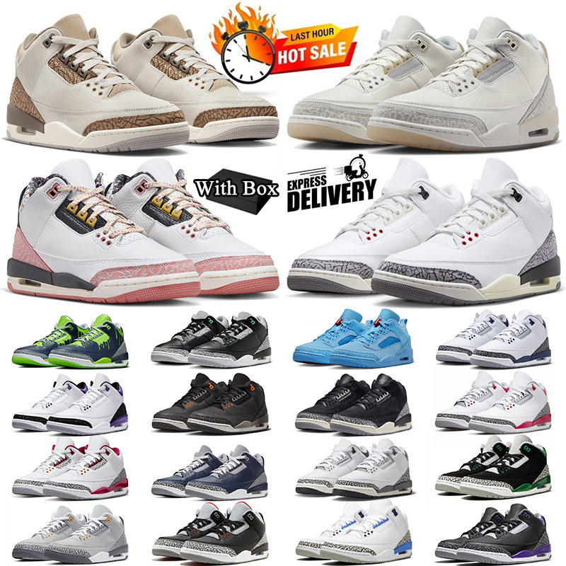 With box 3s Jumpman 3 basketball shoes for men women Palomino White Cement Black Ivory UNC Cool Grey Dark Iris Fire Red Georgetown mens outdoor snea