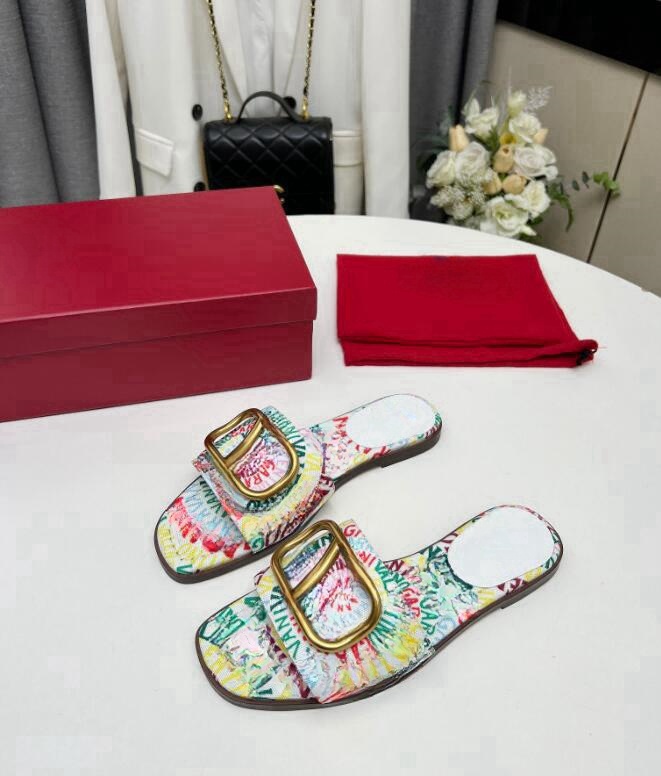 Slippers Sandals Women Woody Mules boots Flat Slipper Deisgner Canvas Print Lady Lettering Fabric Outdoor-image-947197260