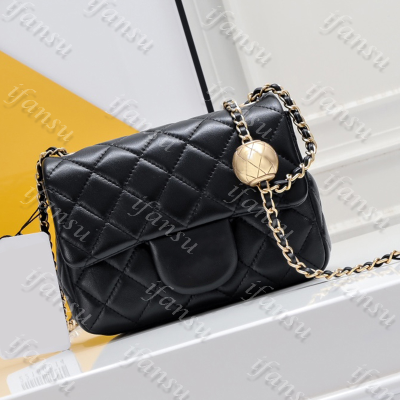Classic Luxury Women&#039;s High Quality Genuine Leather Golden Ball Chain Diamond Grid Versatile One Shoulder Crossbody Bag Higt End Solid Color-image-947444002