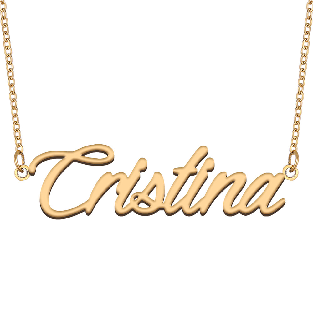 Cristina Name Necklace Pendant for Women Girls Birthday Gift Custom Nameplate Kids Best Friends Jewelry 18k Gold Plated Stainless Steel-image-530541489