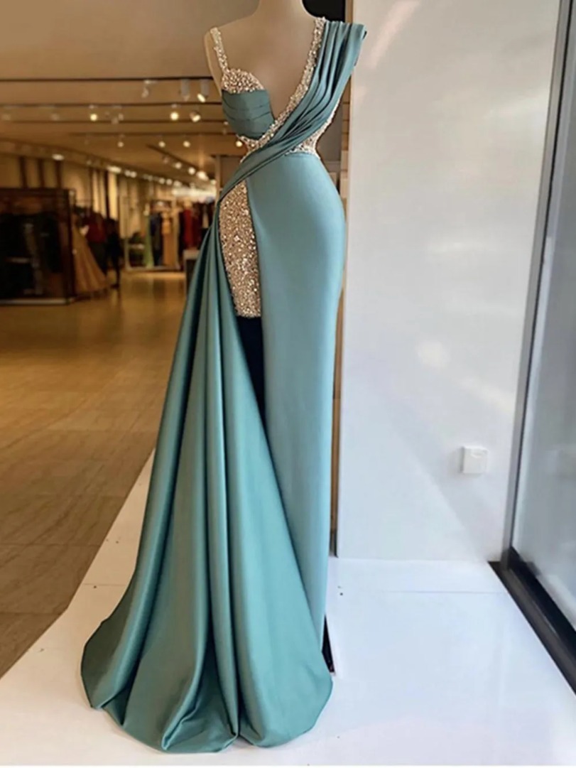 Sequins Mermaid Prom Dresses V Neck Dubai Glitter Robe De Soiree Arabic Evening Dress Women Party Gowns-image-948053470