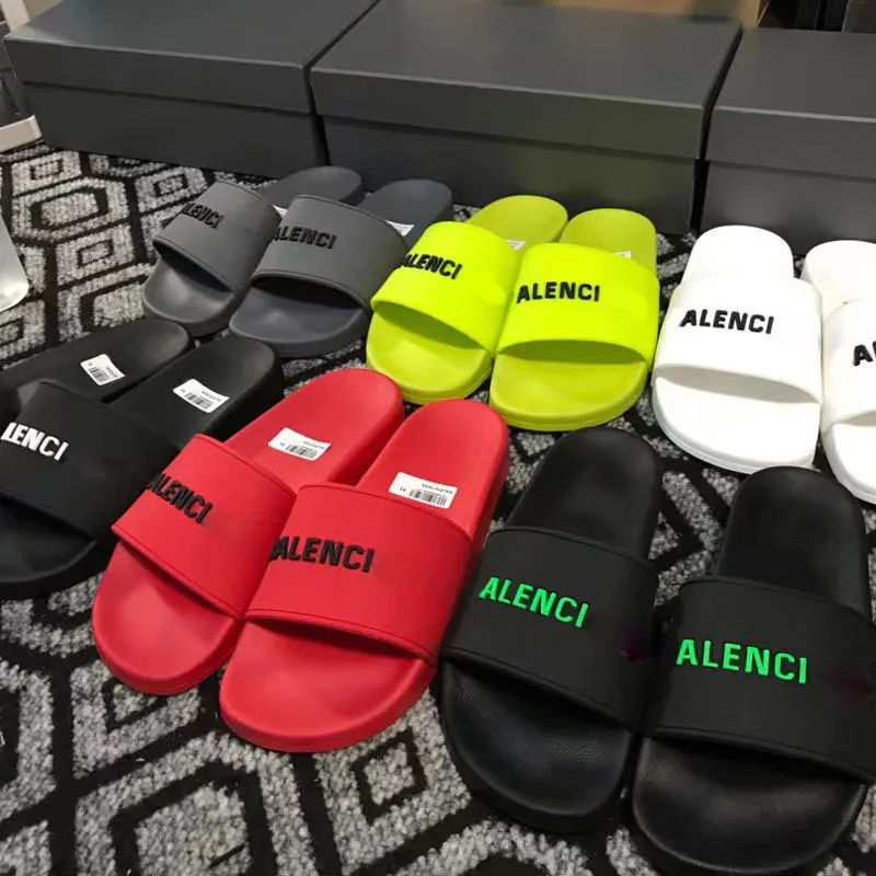 Designer Pool Slide logo Black White Slides Slippers Paris Mens Womens bloom rubber Grey Yellow Red Fluo Green turquoise flowers printing Summer Web