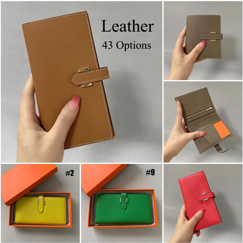 43 options Premium Leather Fashion Women's Wallets Metal Logo Card Holders Bag Pouch with Box Gift for Women or Men-image-907238708