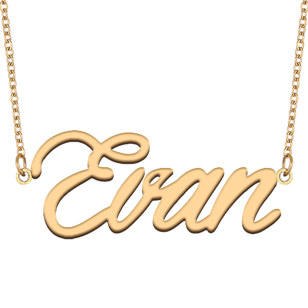 Evan Nameplate Charm Gold Custom Name Necklace Personalized Pendant for Women Girls Birthday Gift Best Friends Jewelry 18k Gold Plated Stainless-image-601377789