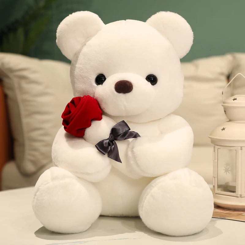 Kawaii Teddy Bear with Roses Plush Toy Soft Stuffed Doll Romantic Gift for Lover Home Decor Valentines Day Gifts Girls 240223 H260210-image-1094747676