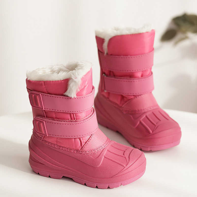 New winter men and women children's thick plush warm non-slip waterproof wading snow boots cotton shoes Q240305