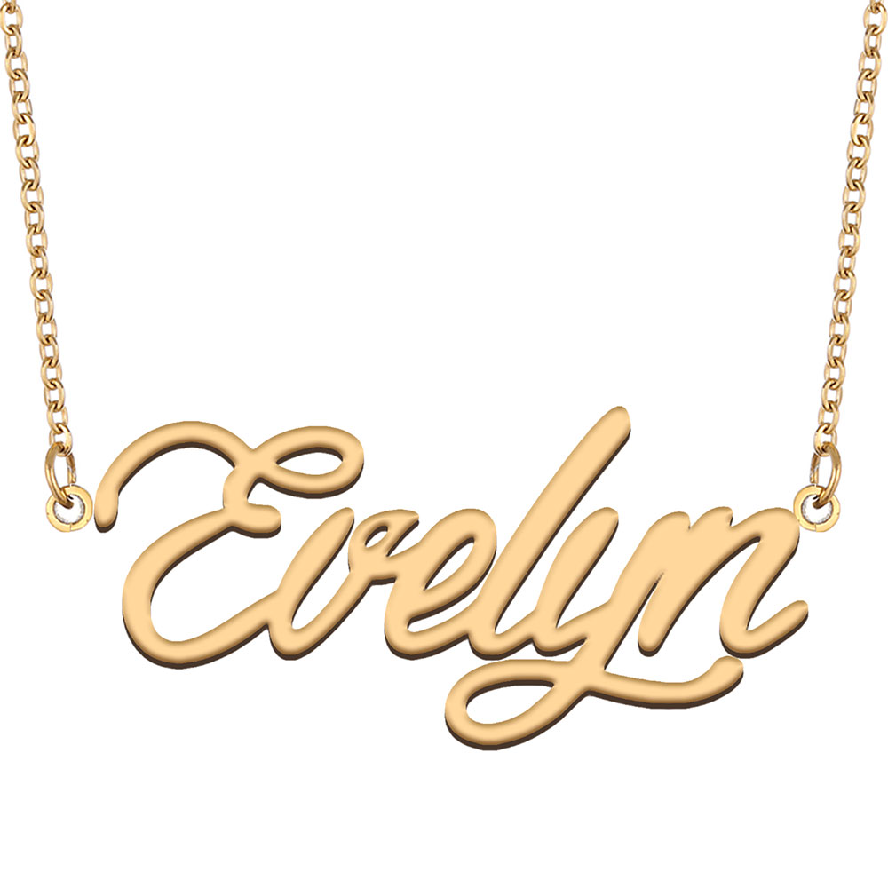 Evelyn Name Necklace Pendant for Women Girls Birthday Gift Custom Nameplate Kids Best Friends Jewelry 18k Gold Plated Stainless Steel-image-530869666
