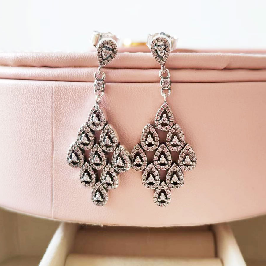 Boucles d'oreilles pendantes en forme de larme glamour en argent sterling 925 avec CZ transparent pour bijoux de style Pandora européen