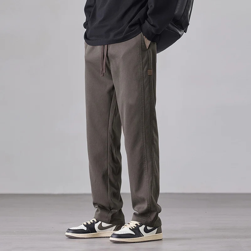 Spring Mens Soft Lyocell Fabric Wide Leg Korea Pants Casual Male Loose Straight Drawstring Elastic Waist Trousers Plus Size 4XL 240226