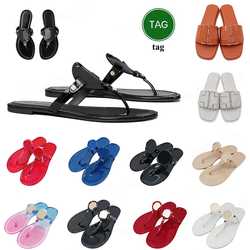 2024 designer sandals slippers for women triple black white brown slipper leather patent slide plat-form womens shoes flat summer beach flip flops c