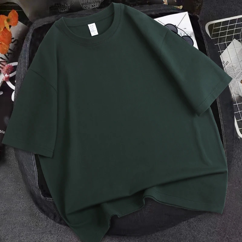 Oversized Men T shirt 100 Cotton O neck Basic Women Plain Shirt Short sleeve High Quality Top Tee Off White Solid Clothing 713