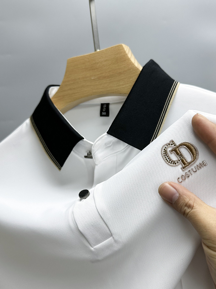 Mens Polo Shirt High-end Ice Silk Short-sleeved T-shirt Summer Thin 2024 New Breathable Cool Shirt Loose Top