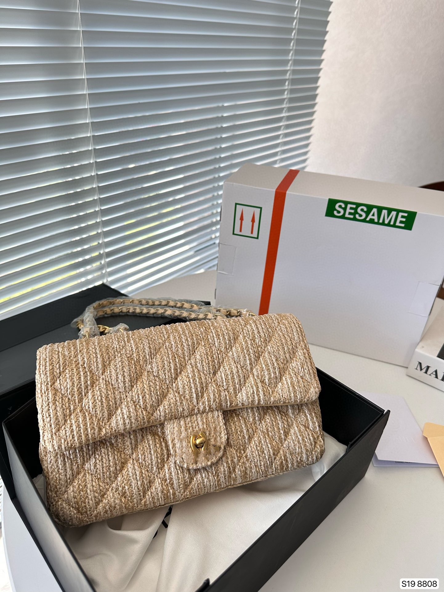 2022 Classic Mini Flap Cross Body Sacs de luxe Designer Femmes Chaîne avec Crush Gold Ball Sac à bandoulière Raphia Cuir Épaule Sacs à main carré