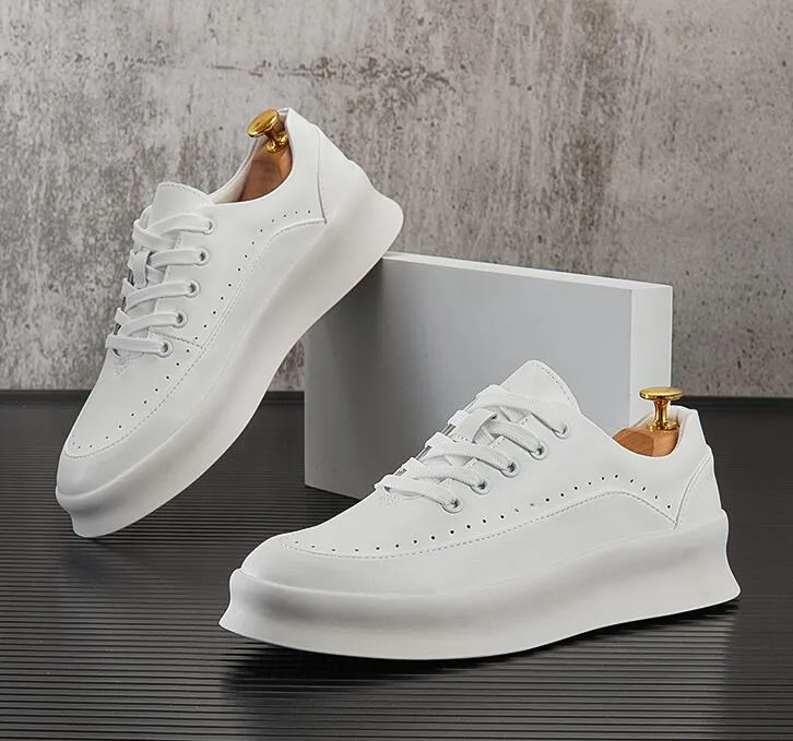 Mens platform shoes luxury Casual sneakers little white shoes breathable Heightening round Toe flat heel Lace-Up comfort men Shoe plus size 38-45