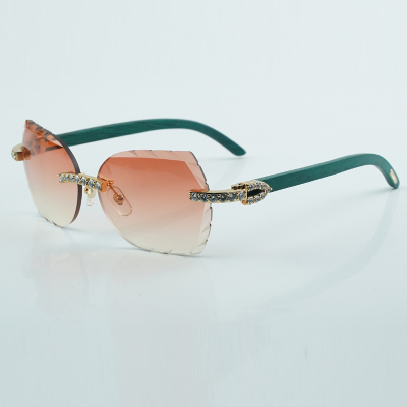 Lunettes de soleil à bras en bois vert naturel, verres coupés, luxe, mode XL, diamant, taille 18-8300817, nouvelle collection 135