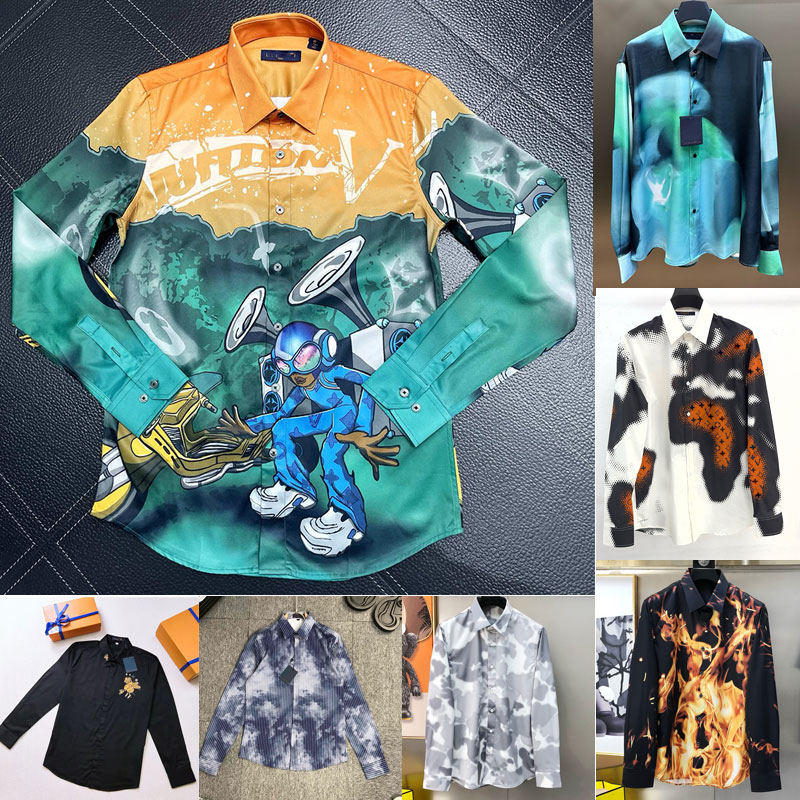 Men's Dress Shirts Designer Luxury Shirt Slim Mens Business Casual Shirts Quality Embroidery Blouse Speakerman Long-Sleeved Printed Silk Ble-image-961932720