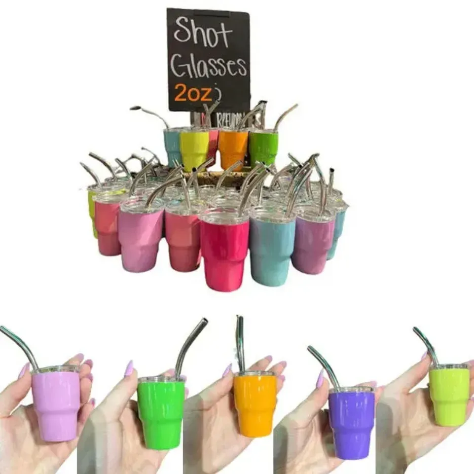 3oz metal mini sublimation tumbler shot glass with straw for whisky and espresso coffee in different colors with DIY FY5620-image-949448441
