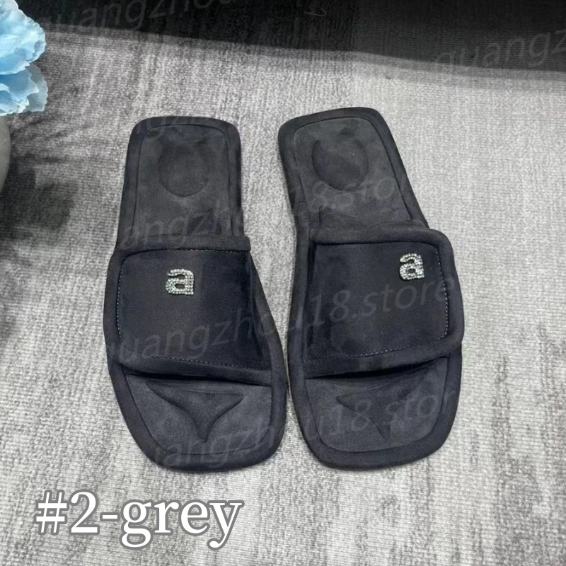 Fashion Designer Slippers in Velvet Women&#039;s Square Toe Flat Bottomed Slippers With Velcro Letter Logo Shoes for Summer 26502-image-949451981