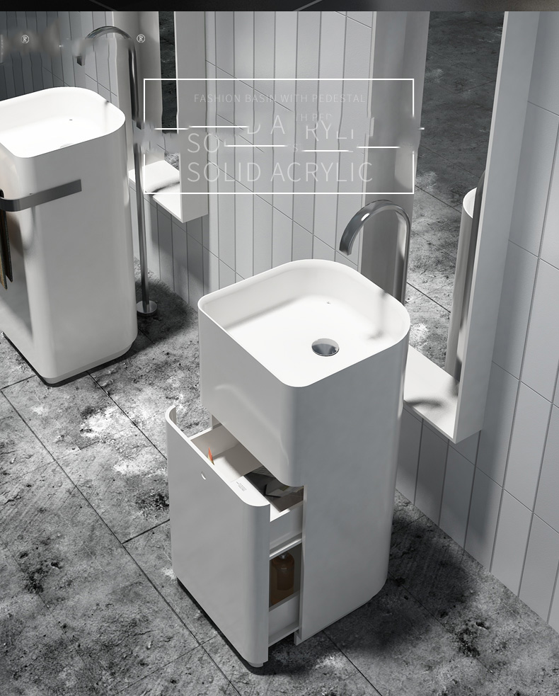 400X450x900mm Freestanding Solid Surface Stone Sink Bathroom Pedestal Washbasin Cloakroom Vanity Vessel RS38237-image-372090509