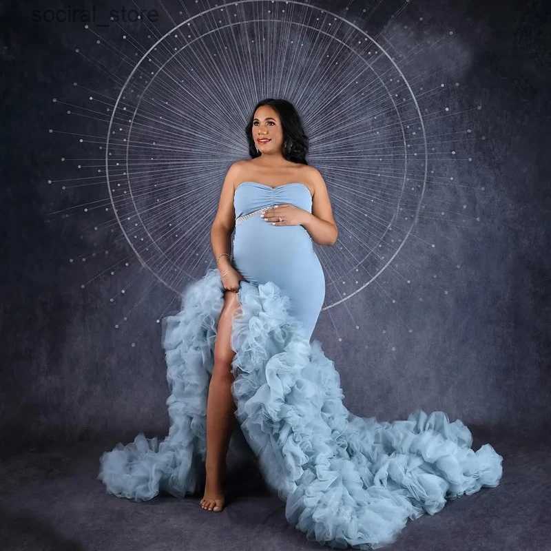 Dresses Mermaid Spandex Maternity Robes for Pregnant Women Sweetheart Photo Shoot Dress Floor Length Side Split Baby Shower Gown L240308-image-1073761500
