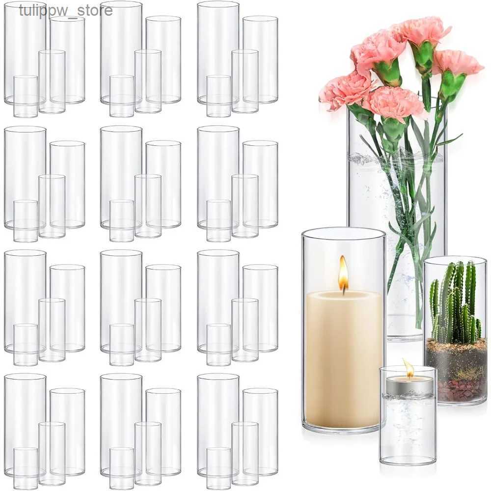 Vases Vase 48 Pack Glass Cylinder Vases Clear Flower Vase Hurricane Floating Candle Holder for Table Centerpiece Wedding Home Decor L240309-image-950286094