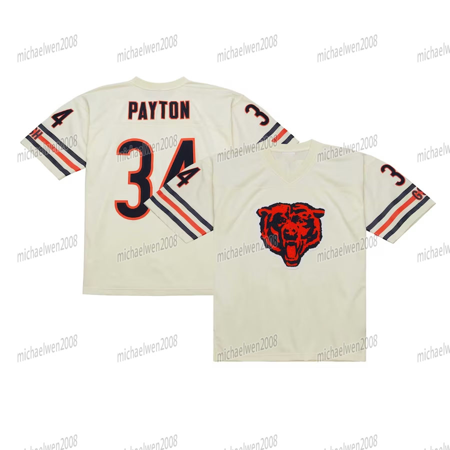 34 Walter Payton Retro Cream Bear Jersey Custom Any Name Any Number
