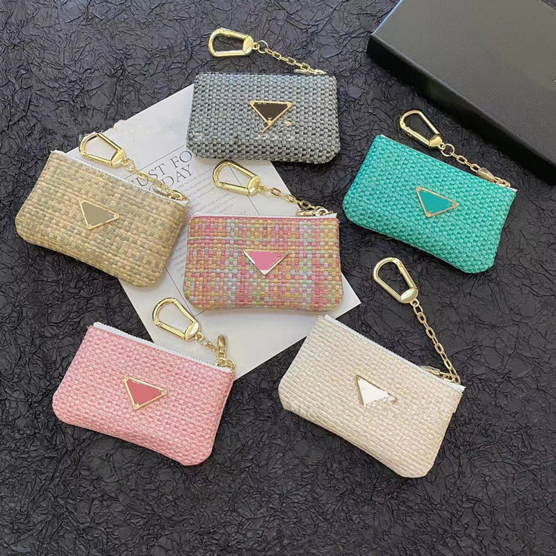 Porte-clés de styliste, marque légère, Texture de tissage, portefeuille zéro, sac de carte à fermeture éclair, rangement, porte-clés universel
