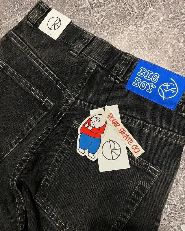 Polar Big Boy white Jeans Hip Hop Cartoon Graphic Embroidery Baggy Jeans Y2K Mens Womens Harajuku High Waisted Wide Trouser 230226
