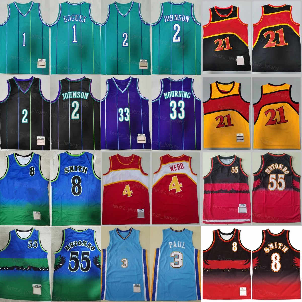 Retro Basketball Chris Paul Jersey 3 Spud Webb 4 Dikembe Mutombo 55 Steve Smith 8 Tyrone Muggsy Bogues 1 Larry Johnson 2 Alonzo Mourning 33 Red W-image-757061010
