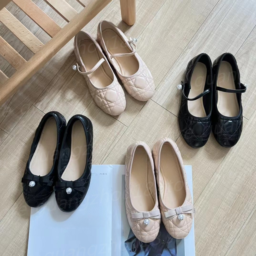 Fashion Designer Ballet Shoes with Pearl Buckle Women's Elegant Style Flat Letter Logo Round Head Shoes 25840-image-949826025