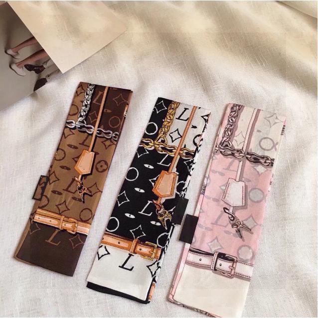 Four Leaf Fashion Clover Soft Fabric Scarf Designer Print Floral Silk Headband For WomenGirl Gift Long Handle Bag Scarves Ribbon Head Wraps
