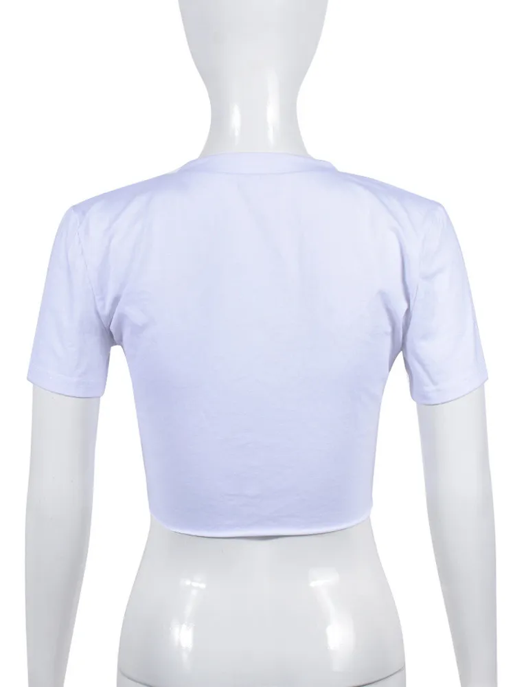 2024 Designer Summer T-shirts XS Women Short Sleeve Tees Crop Top Y2K Casual Printing Bandage Shirt Tops Bulk Items Wholesale Clothes 10728