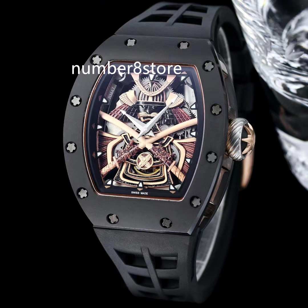 RM47 Montre Homme Sport Céramique Noire Automatique Cadran Squelette Tonneau Suisse Verre Saphir Étanche 9 Couleurs Montre de Luxe