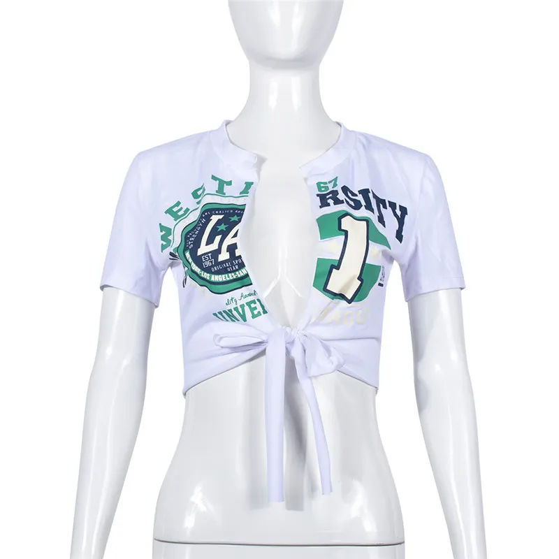 2024 Designer Summer T-shirts XS Women Short Sleeve Tees Crop Top Y2K Casual Printing Bandage Shirt Tops Bulk Items Wholesale Clothes 10728