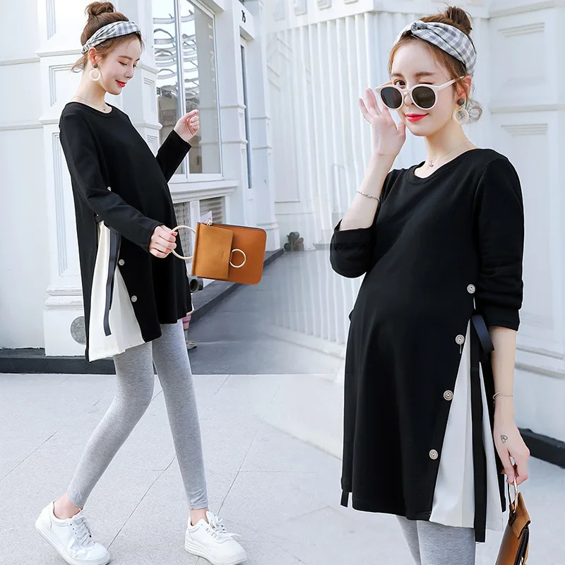 Maternity Dress For Pregnant Women Clothes Casual Patchwork Longsleeved Loose Tshirt Pography Tops Skirt 240309 M260226-image-1095546145