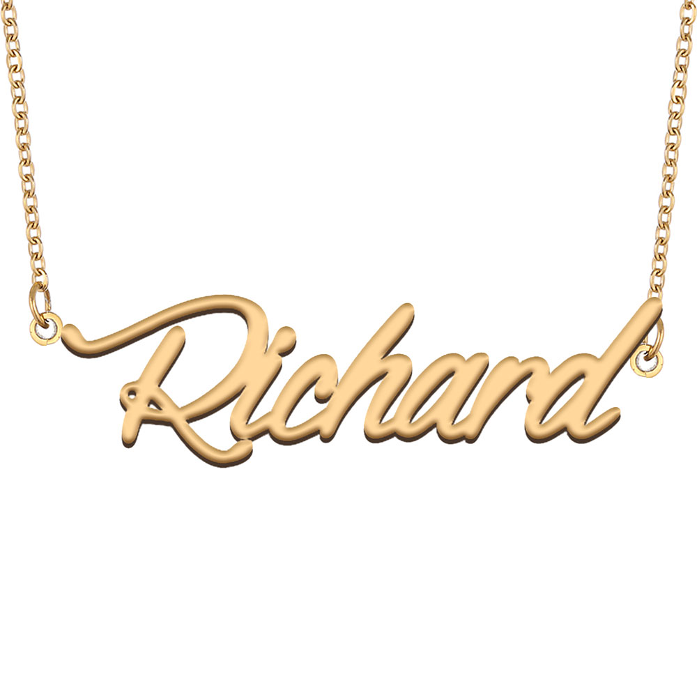 Richard Name Necklace Custom Nameplate Pendant for Women Girls Birthday Gift Kids Best Friends Jewelry 18k Gold Plated Stainless Steel-image-607050547