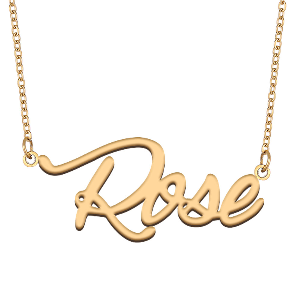 Rose Name Necklace Pendant for Women Girls Birthday Gift Custom Nameplate Children Best Friends Jewelry 18k Gold Plated Stainless Steel-image-523975926